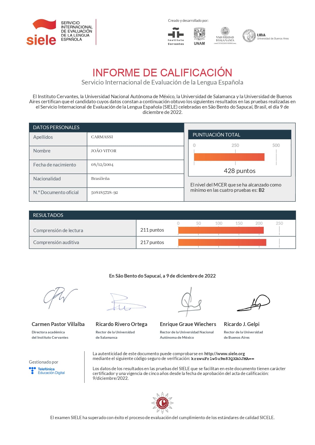 SIELE – Spanish Proficiency B2